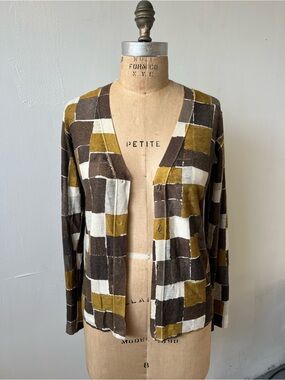 ‘S MaxMara Brown, Cream & Olive Geometric Open-Front Cardigan